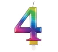 Unique Party 19634 - Vela de cumpleaños (número 4), diseño de arcoíris metálico