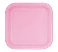 Unique Party 30880 - Platos Cuadrados de Papel - 18 cm - Rosa Claro - Paquete de 16
