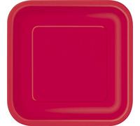 Unique Party 31502 - Platos Cuadrados de Papel - 18 cm - Rojo - Paquete de 16