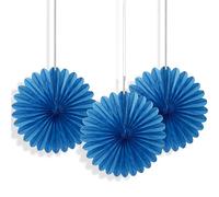 Unique Party 63257 - Decoraciones de Abanicos Pequeños de Papel de Seda - 15 cm - Azul Rey - Paquete de 3