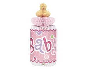 Unique Party - Decoraciones de Baby Shower - 30 cm - Decoración en forma de Botella de Lunares Rosa en forma de Panal (61721)