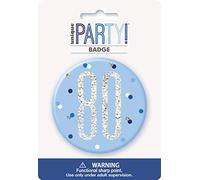 Unique Party - Insignia de Cumpleaños 80-7,5 cm - Diseño de Azul y Plateado Glitz (83525)