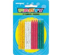 Unique Party- Paquete de 12 velas de cumpleaños con purpurina, Multicolor (1903M) , color/modelo surtido