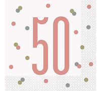 Unique Party - Servilletas de Papel de 50 Cumpleaños - Diseño de Oro Rosa Glitz - Paquete de 16 (84884)