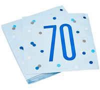 Unique Party - Servilletas de Papel de 70 Cumpleaños - Diseño de Azul y Plateado Glitz - Paquete de 16 (83561)