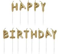 Unique Party - Velas de Cumpleaños - Diseño de Letras de "Happy Birthday" - Color Dorado - Conjunto de 13 (19995)