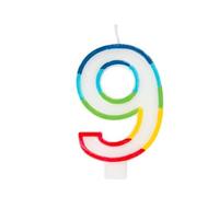 Unique- Vela de cumpleaños número 9-5.9 Pulgadas | Borde arcoíris | 1 Unidad, Color, 15 cm (19949)