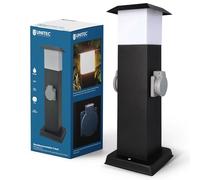 Unitec Columna de acero Inoxidable para Exteriores con Cubierta, 2 enchufes, distribución de energía para el jardín, protección contra Salpicaduras IP 44, máx. 3600 W, acero Inoxidable, Color Negro