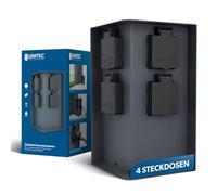 Unitec Distribuidor de enchufe para jardín con aspecto de piedra, columna de enchufe, enchufe exterior de acero inoxidable, IP 44, 4 horas