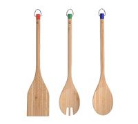 BENETTON Utensilios de cocina de bambú - Cuchara, espátula y cuchara tenedor de madera de bambú natural para cocinar y servir con estilo