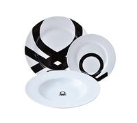 UNITED COLORS OF BENETTON. BE107 Set 18pcs vajilla Porcelana diseño Logo Estampado Negro Casa Benetton