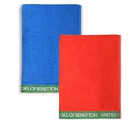 UNITED COLORS OF BENETTON, SET 2 TOALLAS DE PLAYA 90X160CM 380GSM VELOUR 100PercentALGODON CASA BENETTON, Azul + Rojo, 90x160 c/u