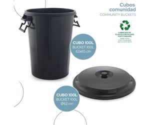 Universal Cubo de Basura con Tapa y Asas Reforzadas de 100 Litros - Ø 50 cm x 65 cm