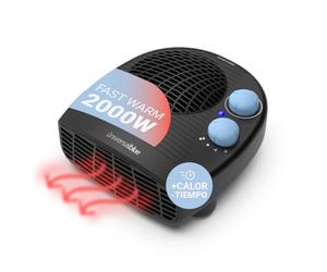 UNIVERSALBLUE Calefactor Eléctrico Pequeño Negro | Termoventilador Horizontal | 3 Modos de Funcionamiento | Bajo Consumo | Sistema de Seguridad | Termostato Ajustable