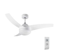 UNIVERSALBLUE Ventilador de techo con luz | Color blanco | Temporizador y mando a distancia | 3 velocidades | 3 aspas | 106 cm | 60W | Estancias hasta 21m2