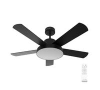 UNIVERSALBLUE Ventilador de techo con luz LED | Ventilador silencioso con Motor DC | Aspas reversibles color negro y madera | Potencia 60 W | Temporizador y mando a distancia | 6 Velocidades