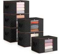 unycos - Cajas para Almacenaje de Ropa x 6【90L】 Bolsas Plegables con Ventana Transparente, Doble Cremallera y Asas Reforzadas, Organizador de Toallas, Edredones, Juguetes | Hasta 13 kg (Black/Coffee)