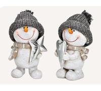 Unyqoos®: Adorno de cerámica/poliestireno con forma de muñeco de nieve, color gris y blanco, con corazón, incluye gorro de tela. Ideal para decorar mesas y ventanas en invierno. Dimensiones: 14 x 5 x 