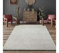 Unyqoos® - Alfombra Bahar Shaggy, alfombra de pelo alto, 80 x 150 cm, color crema, altura del pelo de 30 mm, 100% polipropileno, diseño de rombos escandinavo