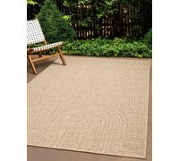 Unyqoos® Alfombra exterior Kansas: Alfombra resistente a la intemperie, apta para interiores y exteriores, con diseño circular y aspecto de yute natural, fabricada en polipropileno, de 300 x 400 cm