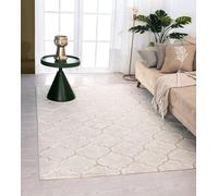 Unyqoos® Alfombra Knight Elegant: Alfombra de alta calidad para sala de estar, pelo corto suave, efecto 3D, elementos de diseño brillantes, estructura de alto y bajo relieve, color beige, 80 x 300 cm