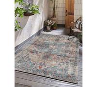 Unyqoos® Alfombra Palma – Para interior y exterior, reversible, resistente a los rayos UV y al agua, fácil de limpiar, diseño geométrico oriental, color azul/beige, 200 x 290 cm