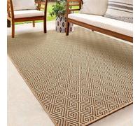 Unyqoos® Alfombra para interiores y exteriores Kansas – Aspecto de yute, resistente a la intemperie y a los rayos UV, resistente a la abrasión, diseño de rombos, color natural, 200 x 290 cm
