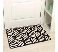 Unyqoos® - Alfombrilla antideslizante para recoger suciedad - Alfombrilla para pies negra de 50 x 80 cm con diseño de hojas, fabricada en poliéster de alta densidad, lavable, con base de TPR antidesli