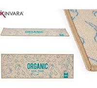 Unyqoos® Alfombrilla de cocina orgánica, diseño "Real Food" – Beige/Verde, 40x120 cm, resistente al agua y antideslizante con base de cuero, lavable a 30°C