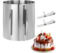 Unyqoos® Aro ajustable para tartas de acero inoxidable 304, diámetro de 16 a 30 cm, altura de 20 cm. Incluye escala interna y clips de sujeción. Apto para lavavajillas, ideal para tartas de varias cap