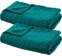 Unyqoos® Atmosphera, juego de 2 mantas de diseño escocés – 180 x 230 cm, tejido de poliéster tipo forro polar, color azul petróleo con estampado de cuadros, ideal para sofás y camas