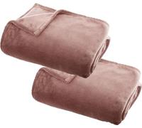 Unyqoos® Atmosphera, juego de 2 mantas de forro polar, color rosa pálido, 130 x 180 cm. Manta de microfibra de poliéster suave, ideal para sofá y cama, apta para lavar y secar en secadora