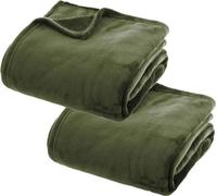 Unyqoos® Atmosphera, juego de 2 mantas de forro polar, color verde oliva, 100% poliéster, 130 x 180 cm, suaves mantas para sofá