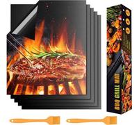 Unyqoos®: Bandejas antiadherentes para parrilla de gas – Juego de 5 unidades, 40 x 33 cm, tejido de fibra de vidrio recubierto de PTFE (2 mm, resistente hasta 260 °C), antiadherente, reutilizable, inc