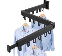 Unyqoos® Barra extensible para colgar ropa, plegable en 3 partes, color mate, con soporte para toallas de 24 cm, fabricada en aleación de aluminio, capacidad de carga de 50 kg, incluye 18 perchas, ide