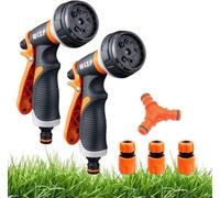 Unyqoos®: Cabezal de ducha para jardín, compatible con manguera de jardín. Pistola de pulverización de alta presión metálica con 8 tipos de chorro, fabricada en ABS, incluye 3 adaptadores y un soporte