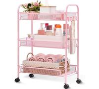 Unyqoos®: Carro de cocina estrecho, de metal, con ruedas, de 43,8 x 26 x 63 cm (largo x ancho x alto), gran capacidad, multifuncional, color rosa