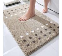 Unyqoos® Casilin Brica: Alfombrilla para baño de 60 x 100 cm, de pelo alto, fabricada en acrílico, color beige con estampado geométrico, suela antideslizante de látex, lavable a 40 °C