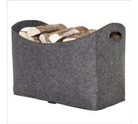 Unyqoos® Cesta de fieltro y madera XL – Bolsa de fieltro para leña, periódicos y compras, 54 x 30 x 39 cm, 60 litros, fieltro de 5 mm, 2 asas, color antracita