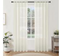 Unyqoos® Cortinas translúcidas blancas para ventanas pequeñas: voile semitransparente con aspecto de lino, fabricada en poliéster, que permite el paso de la luz, con cordón y 8 ojales metálicos, ideal