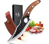 Unyqoos® Cuchillo de carnicero – Cuchillo de cocina japonés profesional, fabricado en acero al carbono, forjado a mano, con mango de madera, presentado en una caja de regalo, ideal para uso general en