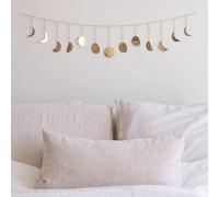 Unyqoos® Decoración de pared artesanal: Fases lunares. Decoración bohemia para pared, hecha de metal dorado martillado con delicadas cadenas de hierro. Incluye 13 lunas, con una longitud total de 91 c
