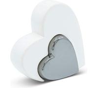 Unyqoos® Deko-Doppelherz 12 cm - Blanco y plateado, moderno juego de dos corazones decorativos con protectores, ideal como regalo, decoración para estanterías y alféizares