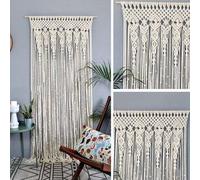 Unyqoos® FIYSON - Tapiz de macramé para pared, 100 x 200 cm – cortina de algodón tejida a mano, divisor de ambientes bohemio para puertas y habitaciones, decoración de ventanas y paredes, telón de fon