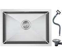Unyqoos®: Fregadero de acero inoxidable para encastrar, 40 x 50 cm (rectangular), fabricado en acero inoxidable 304, con sistema de reducción de ruido, desagüe trasero, válvula con cestillo y función 