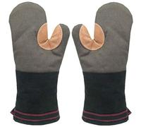 Unyqoos® Guantes de cocina y parrilla largos resistentes al calor, 34,5 cm (15 cm de puño) – Exterior de lona, forro grueso de poliéster y algodón, refuerzo de cuero, juego de 2 unidades, color gris y
