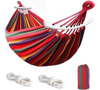 Unyqoos® Hamaca de camping, 280 x 150 cm – Hamaca doble para 2 personas, fabricada con lona reforzada, capacidad de carga de 150 kg, con barras de madera curvadas de 40 cm y funda de transporte