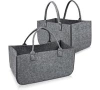 Unyqoos® Juego de 2 cestas de fieltro para leña – Bolsa de almacenamiento plegable para leña y periódicos, 50x25x25 cm, fieltro de aproximadamente 5 mm de grosor, color gris claro, capacidad máxima de