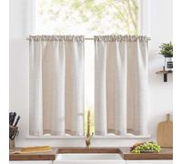 Unyqoos® Juego de 2 cortinas tipo bistro, 90x90 cm, tejido tipo lino con diseño jacquard, semitransparentes, con bolsillo para barra de 5 cm, color beige – Cortinas cortas para cocina y ventanas peque