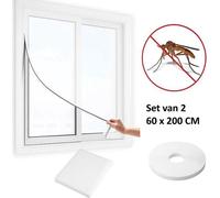 Unyqoos® Juego de 2 mosquiteras de 60 x 200 cm – red de protección contra insectos blanca de poliéster para ventanas y puertas, con cinta de velcro autoadhesiva (650 cm)